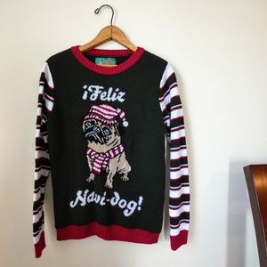 Novelty Pug Ugly Christmas Feliz Navidad Sweater